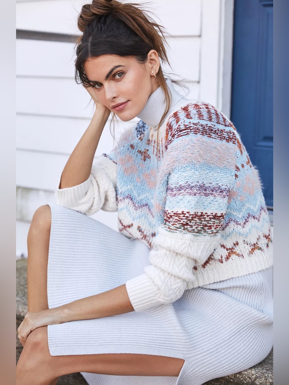 Daily Practice Anthropologie Plush‎ Cropped Textured Knit Drop Shoulder Sweater